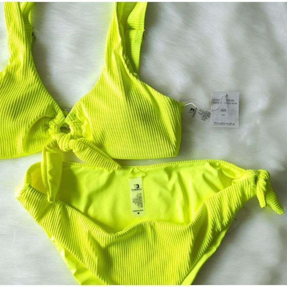 Nwt Tinibikini Two Piece Neon Citrus Front Tie Bi… - image 1